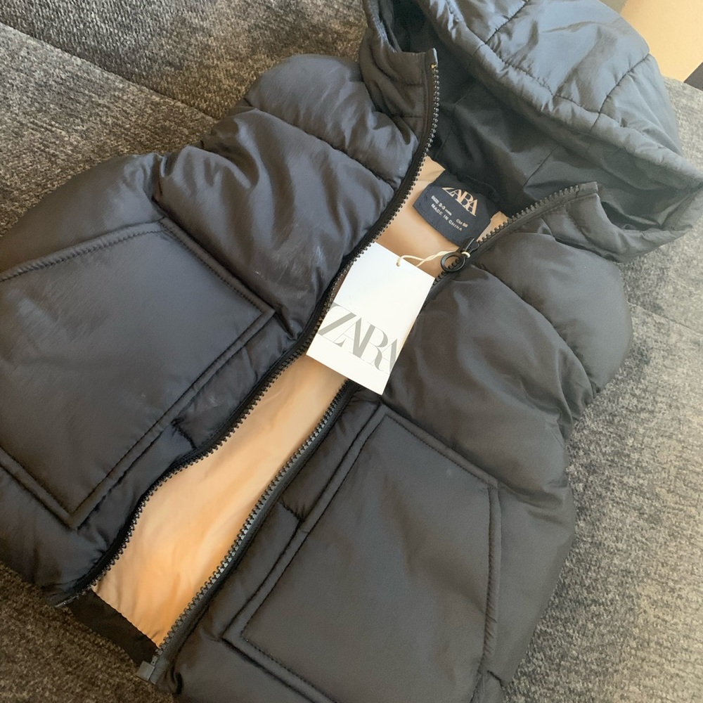 Black outside and brown inside, puffer jacket